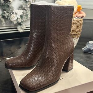 Brown Woven Ankle Boots